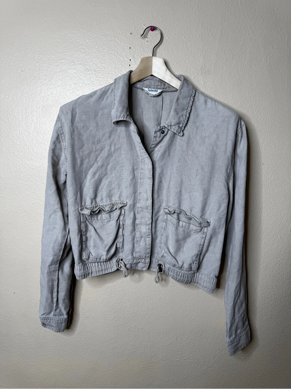 Splendid Collection Jacket Women Medium Gray Linen Blend Utility Drawstring Hem - Picture 2 of 8